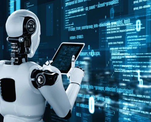 Smartphone displaying AI technology with chatbot and digital communication icons